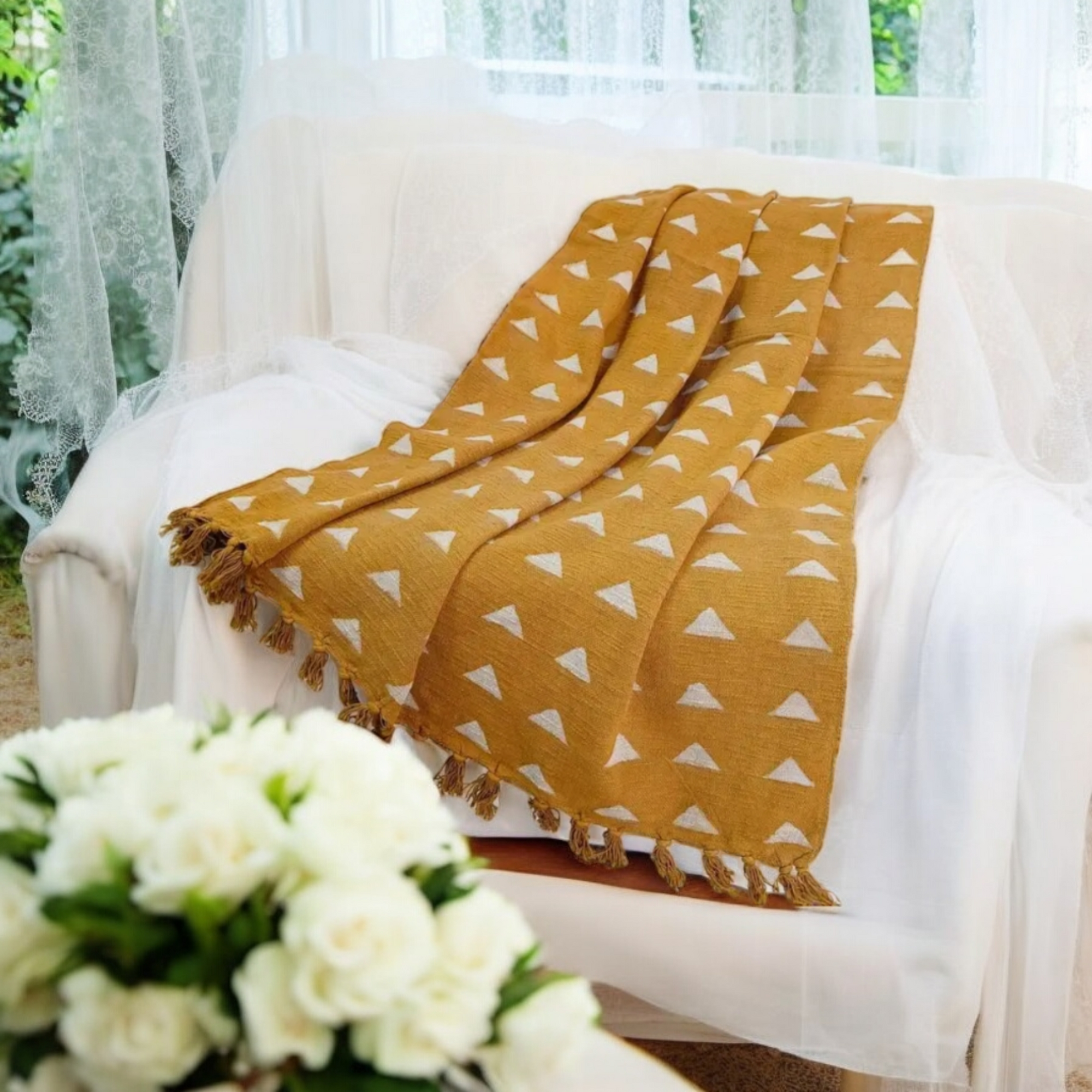 Mustard Mud Cloth Ethnic Tribal Throw Blanket