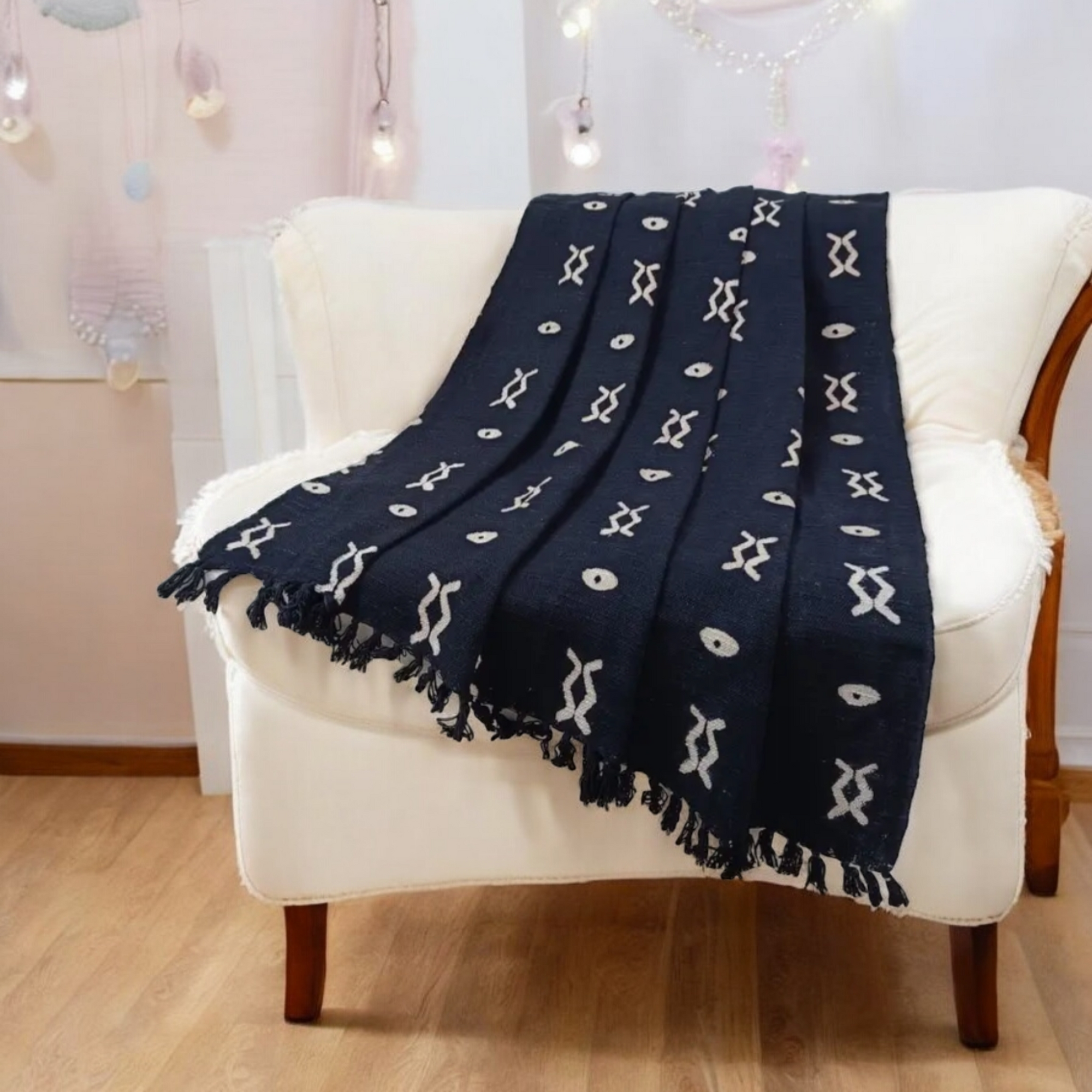 Black Mud Cloth Ethnic Tribal Throw Blanket