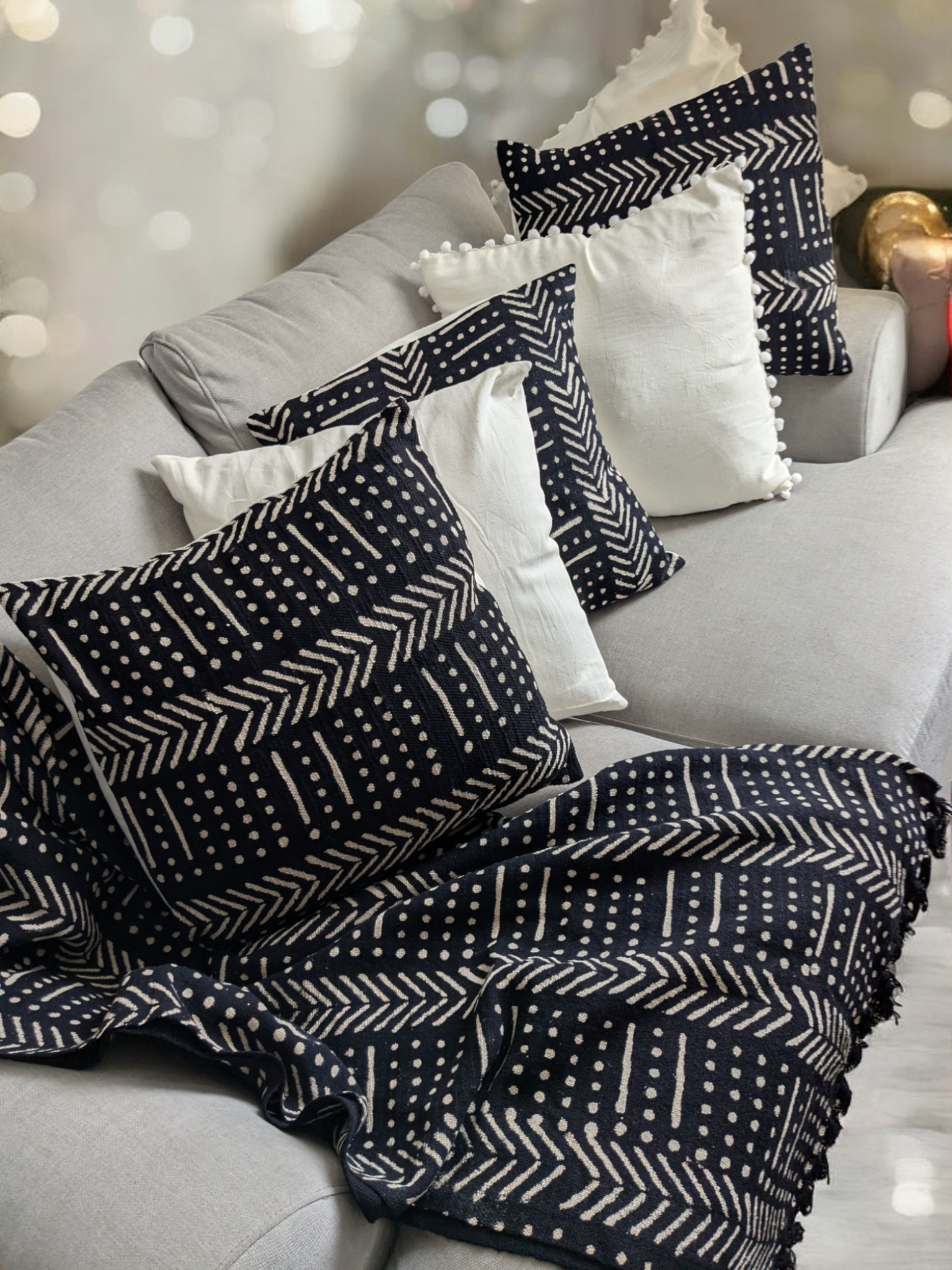 Black Mud Cloth Ethnic Tribal Cushion Cover