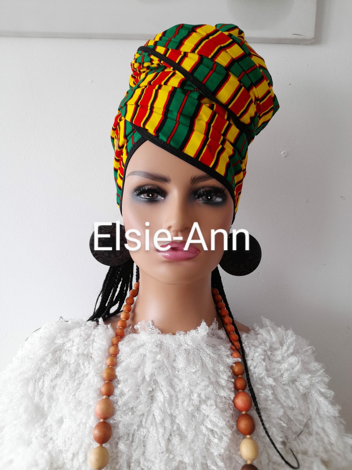 Red, Yellow, Green & Black Striped Ankara/African Print Head Wrap