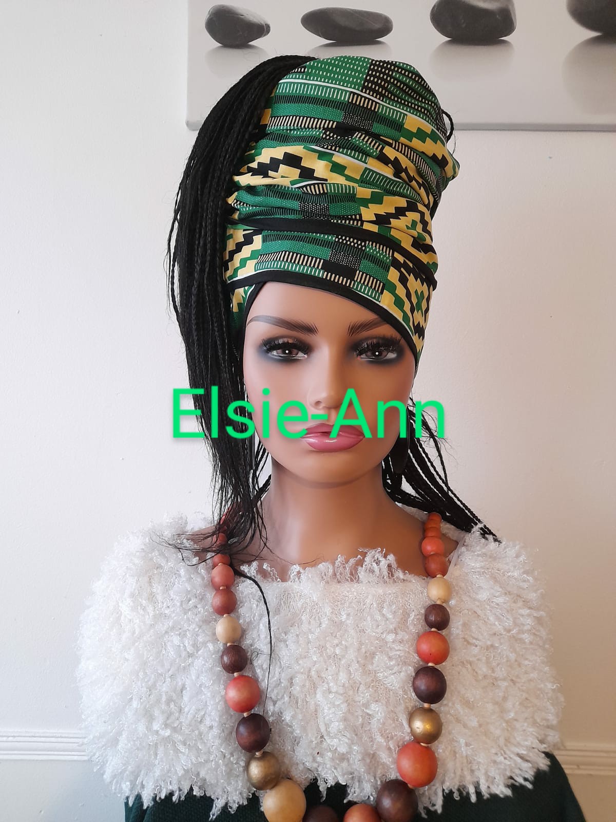 Green, Black & Yellow African/ Ankara Print Head Wraps.