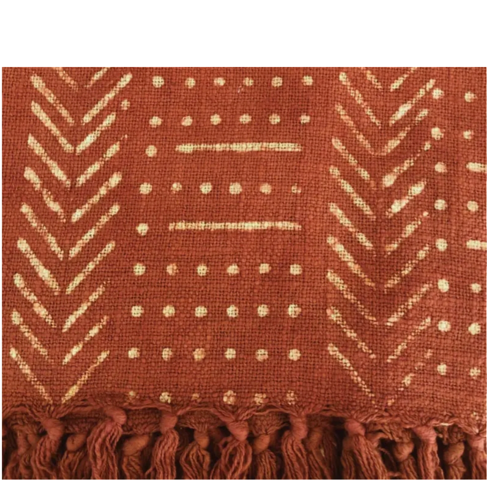 Rusty Mustard Mud Cloth Ethnic Tribal Throw Blanket