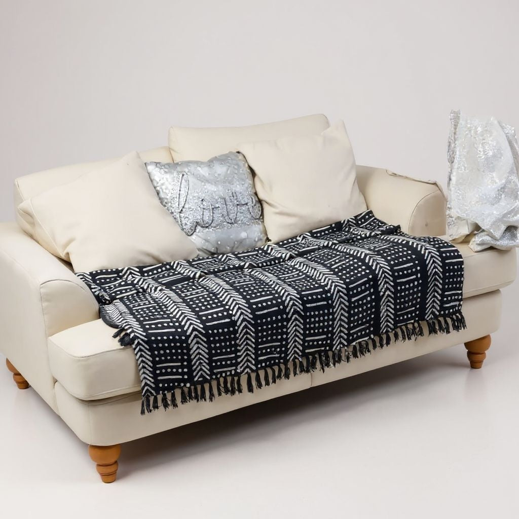 Black Mud Cloth Ethnic Tribal Throw Blanket