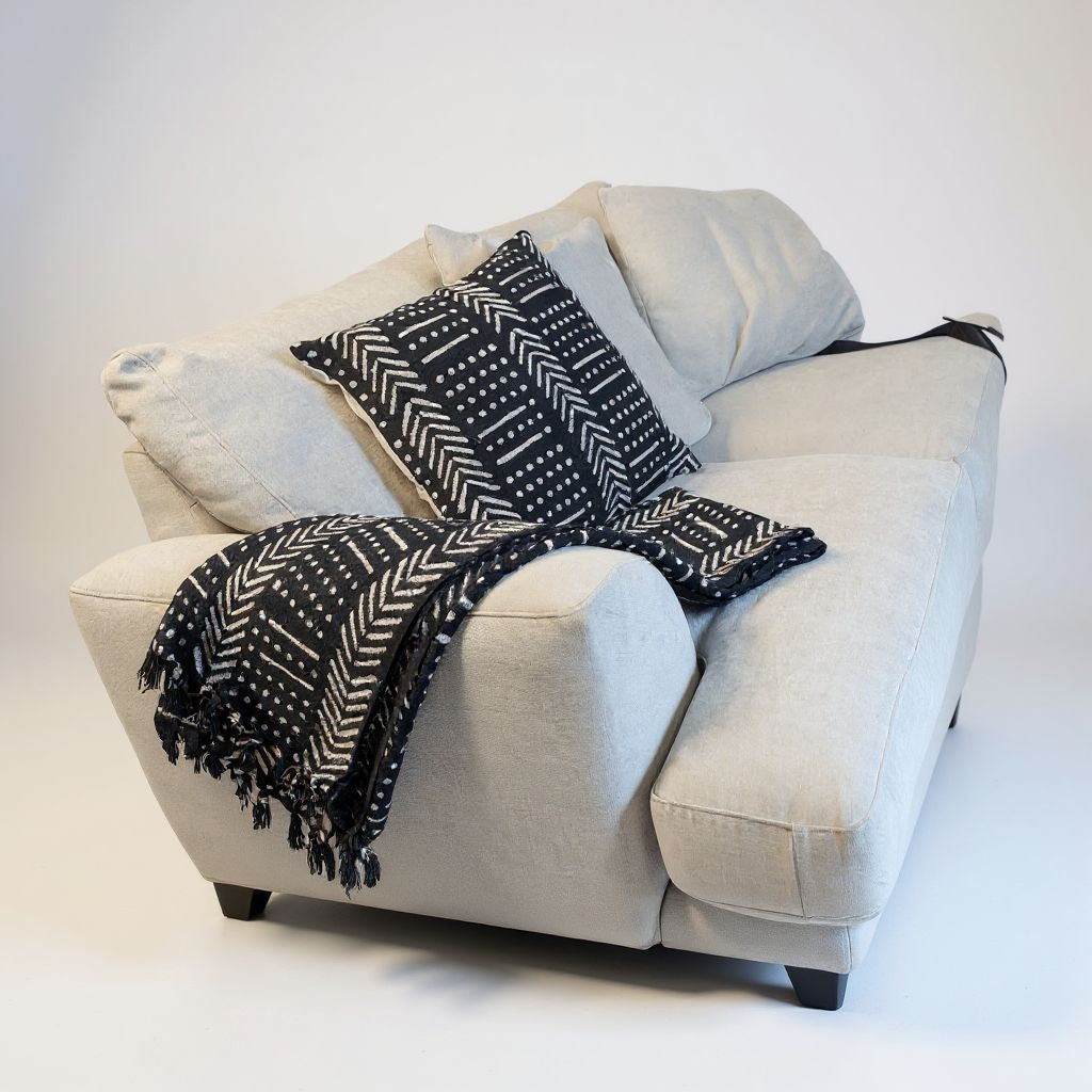 Black Mud Cloth Ethnic Tribal Throw Blanket