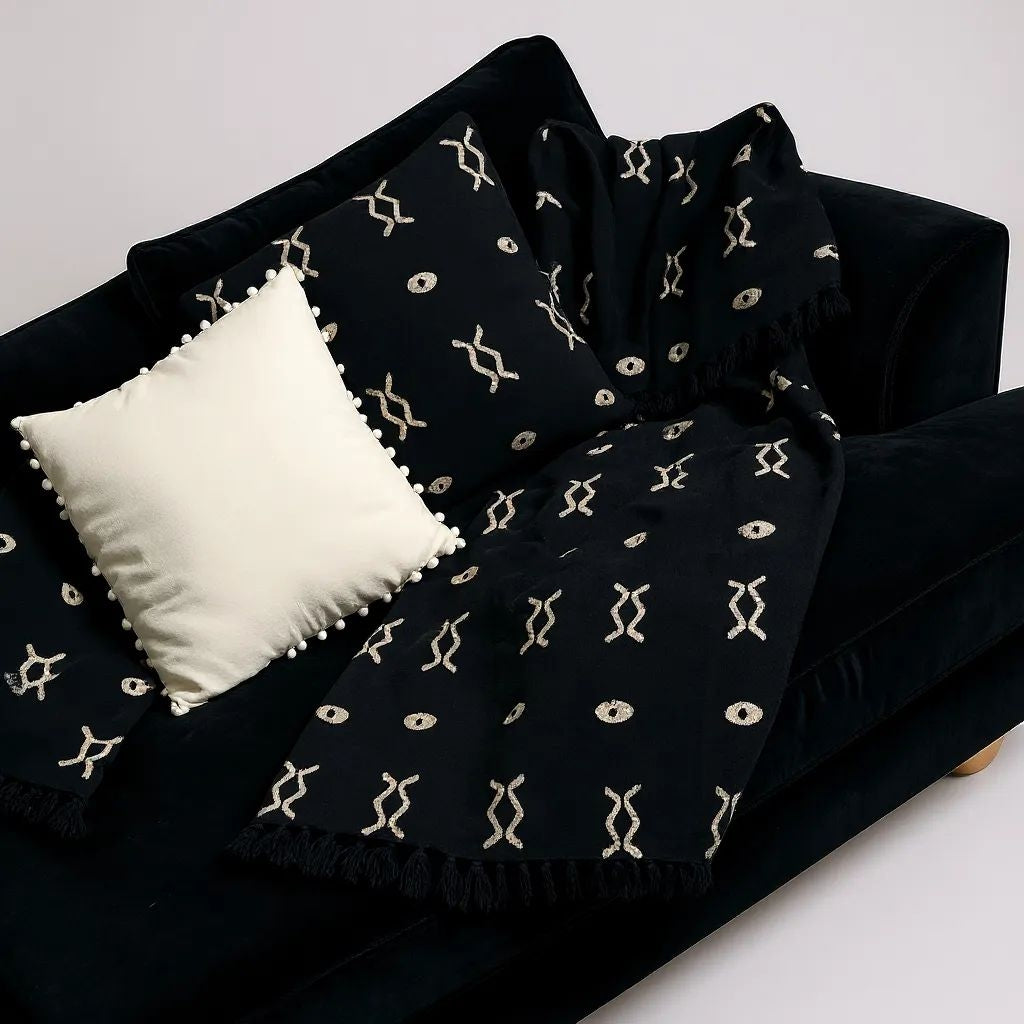 Black  Mud Cloth Symbol Tribal Throw Blanket