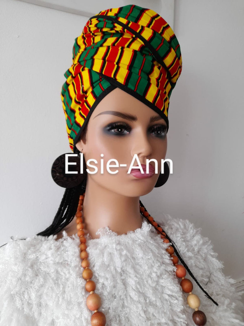 Striped African Print Wrap:Cotton Headscarf