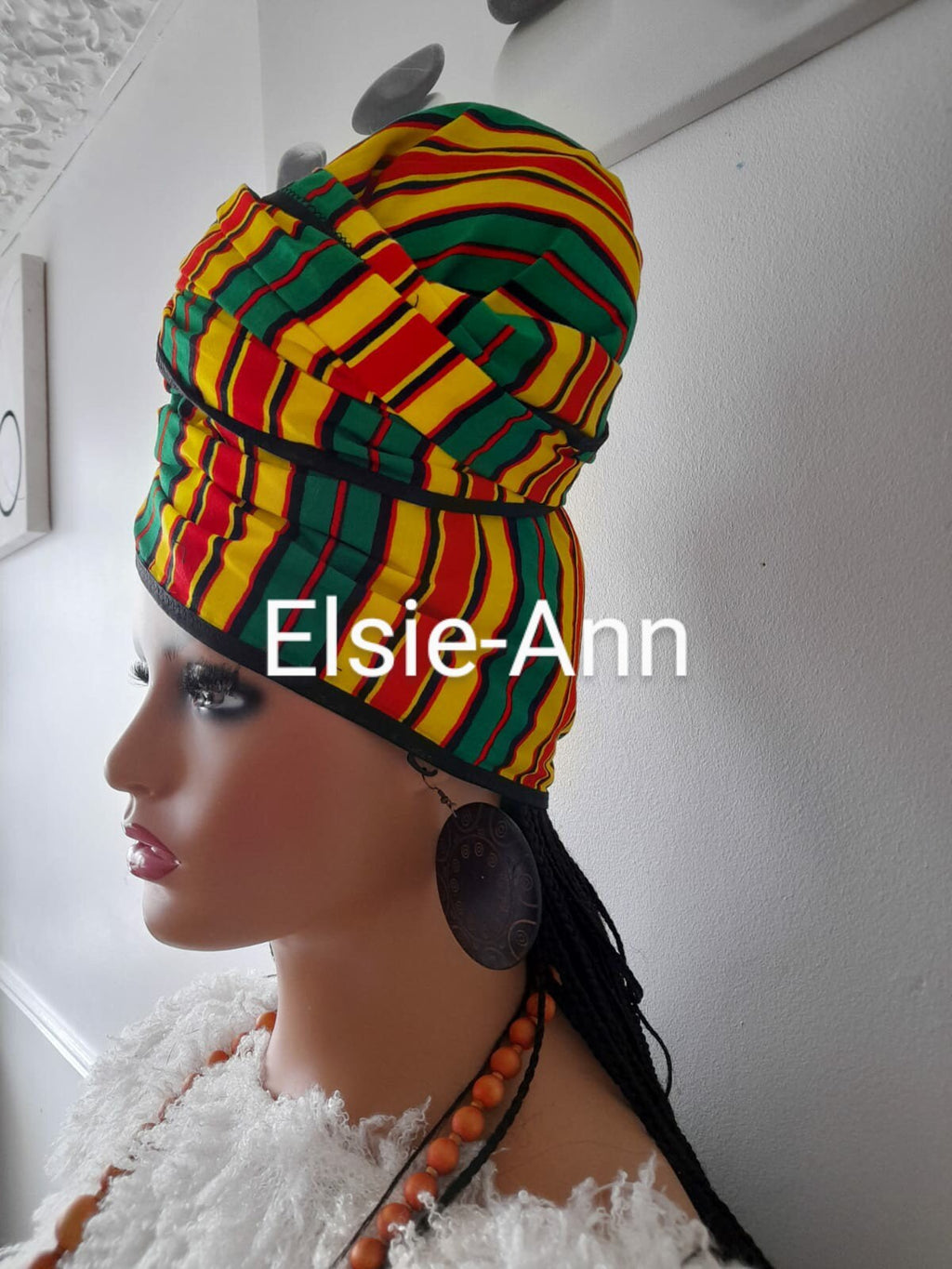 Striped African Print Wrap:Cotton Headscarf