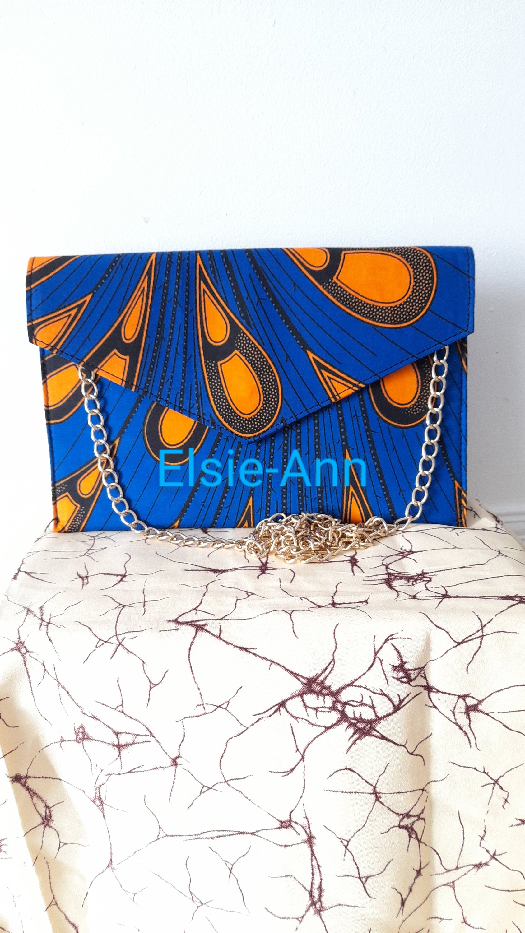 African Wax Print Ankara Kente Clutch Bag with Chain