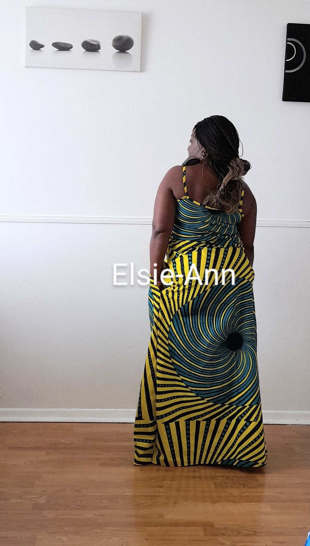 Yellow, Teal and Black Mixed Pattern African Print Ankara Summer Maxi Dress 100% Cotton