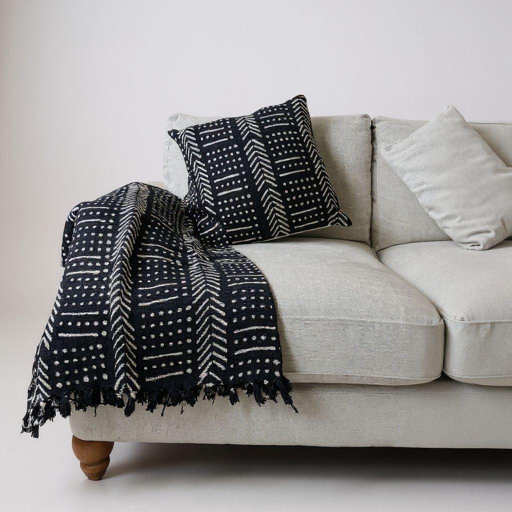 Black Mud Cloth Ethnic Tribal Throw Blanket - Malian Mud Cloth - Hand-Spun And Hand-Woven - Cultural Significance - Elegant Shawl