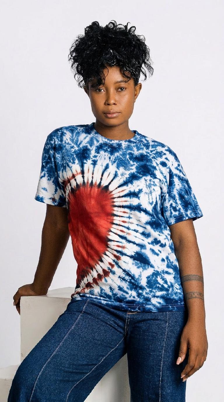 Tie-Dye Blue, White & Red Sunrays