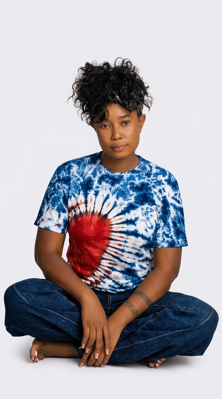 Tie-Dye Blue, White & Red Sunrays