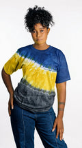 Yellow Blue white & Charcoal Tie-Dye  T- Shirt