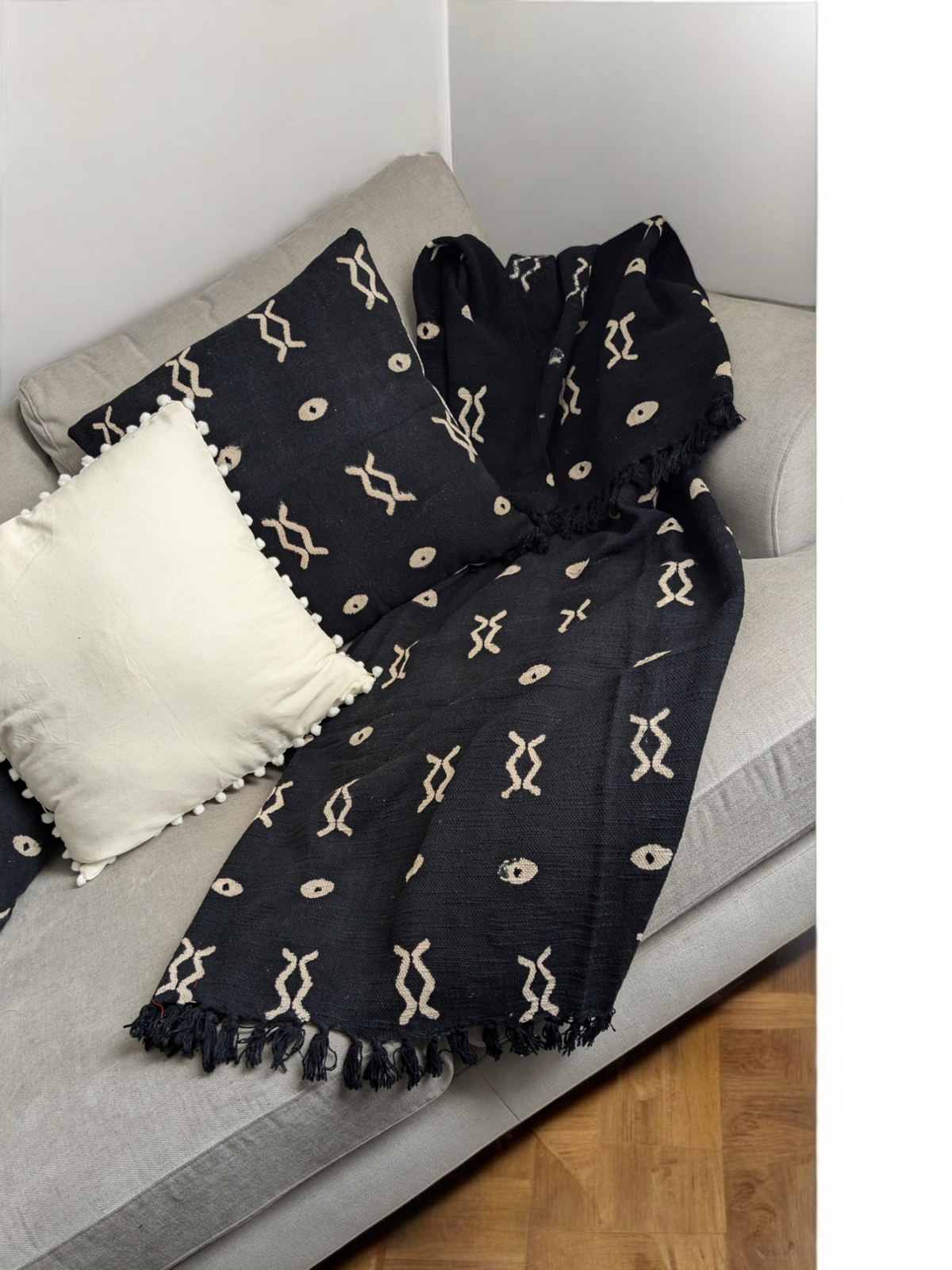 Black  Mud Cloth Symbol Tribal Throw Blanket