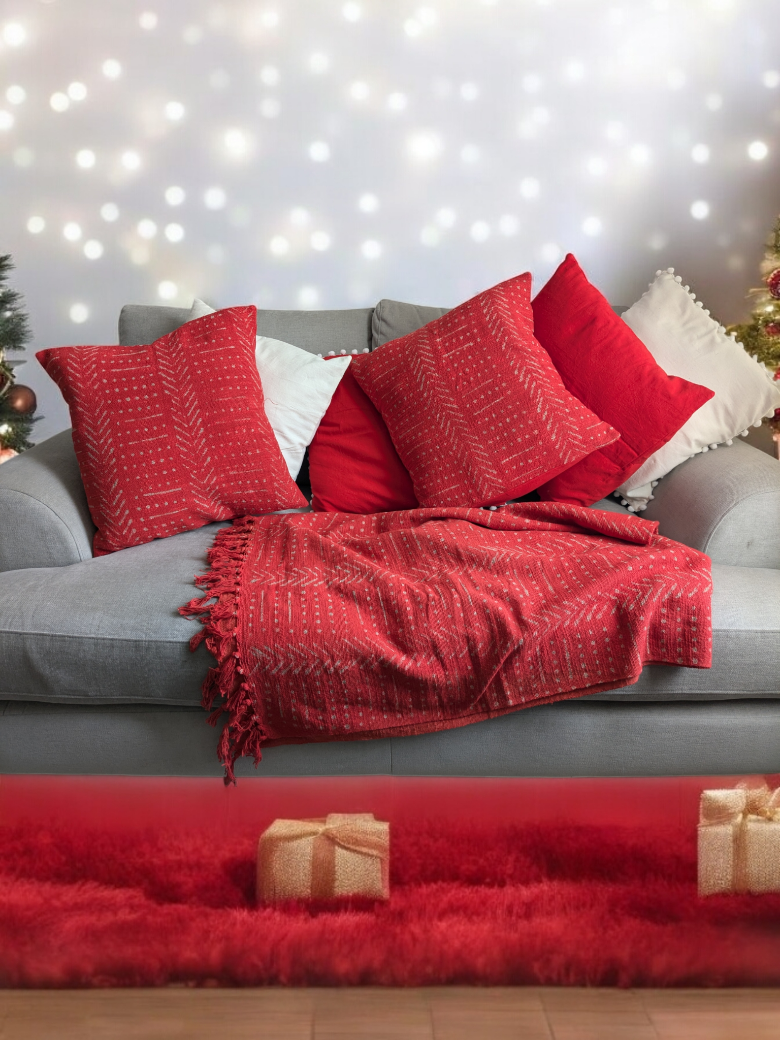 Red Mud Cloth Ethnic Tribal Throw Blanket