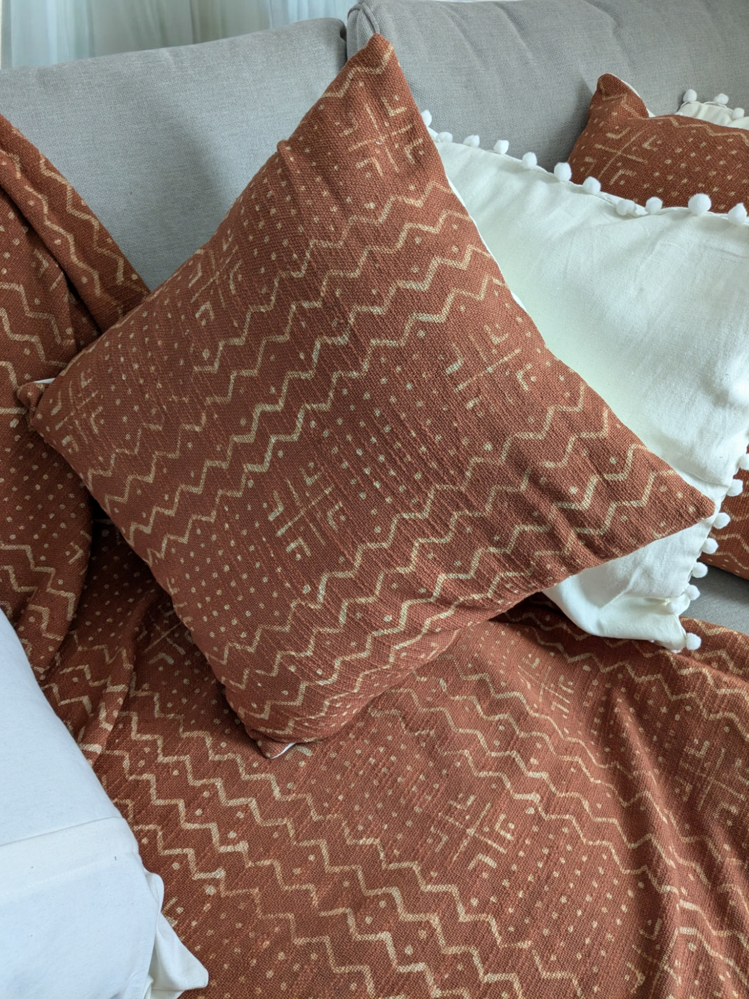 Rusty Mud Cloth Ethnic Tribal Throw Blanket