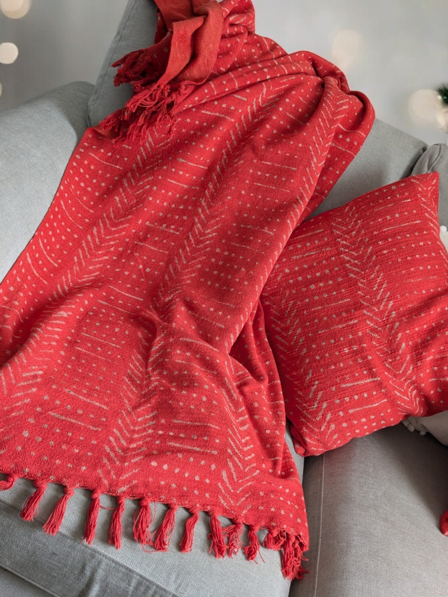 Red Mud Cloth Ethnic Tribal Throw Blanket
