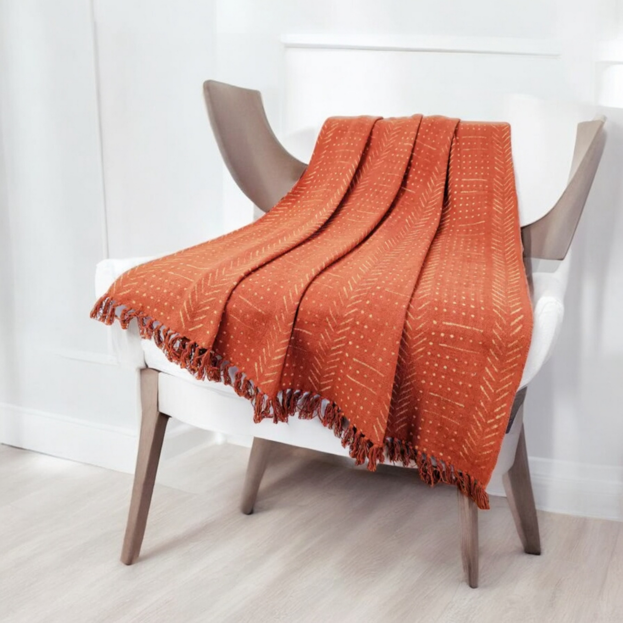 Rusty Mustard Mud Cloth Ethnic Tribal Throw Blanket