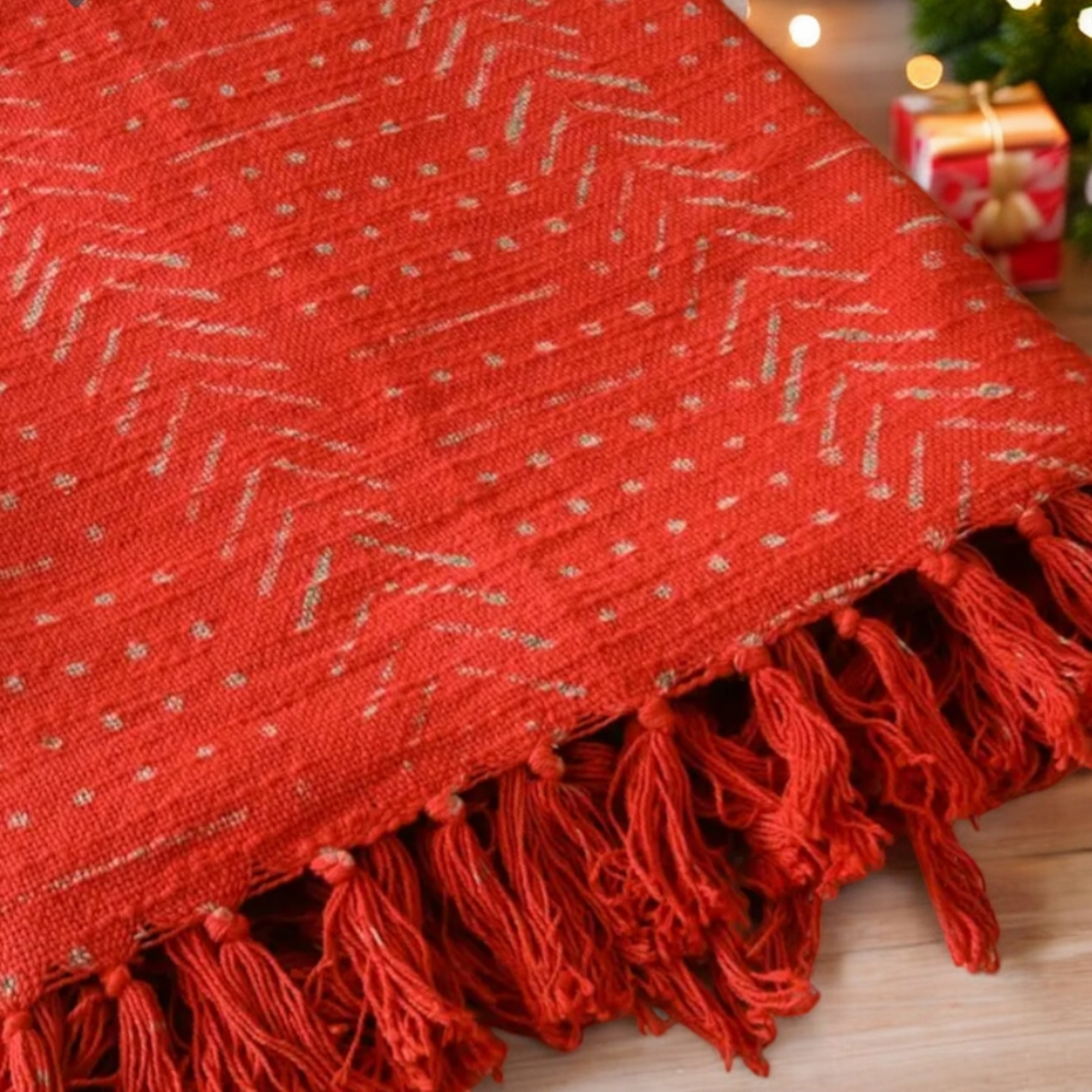 Red Mud Cloth Ethnic Tribal Throw Blanket