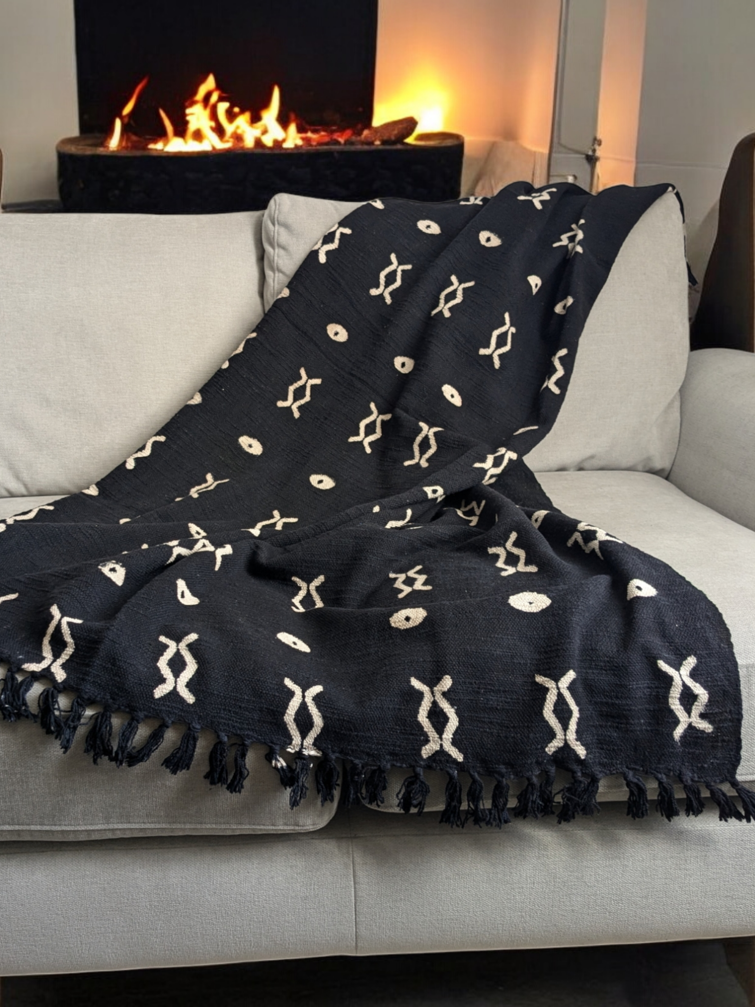 Black  Mud Cloth Symbol Tribal Throw Blanket