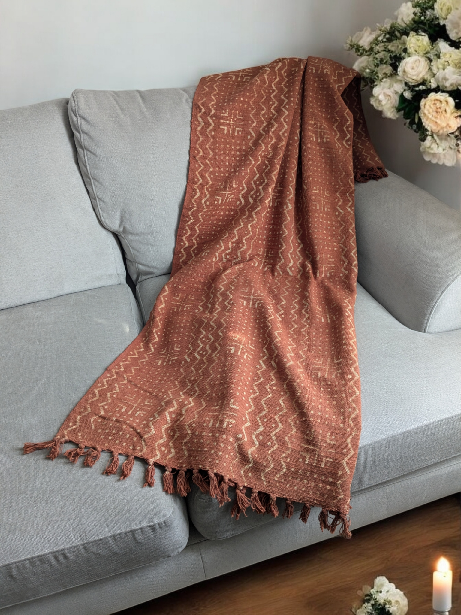 Rusty Mud Cloth Ethnic Tribal Throw Blanket