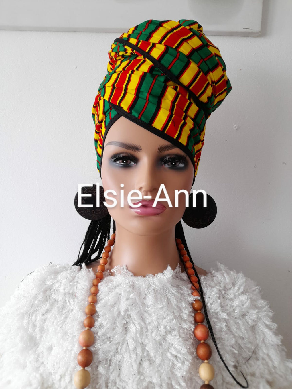 Red, Yellow, Green & Black Striped Ankara/African Print Head Wrap